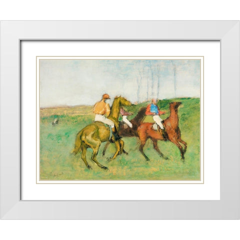 Jockeys and Race Horses White Modern Wood Framed Art Print with Double Matting by Degas, Edgar