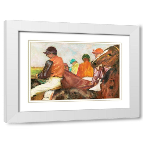The Jockeys White Modern Wood Framed Art Print with Double Matting by Degas, Edgar