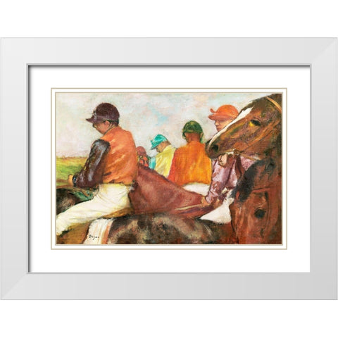 The Jockeys White Modern Wood Framed Art Print with Double Matting by Degas, Edgar