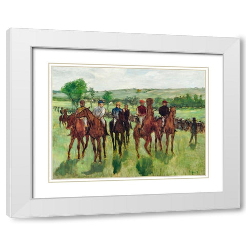 The Riders White Modern Wood Framed Art Print with Double Matting by Degas, Edgar