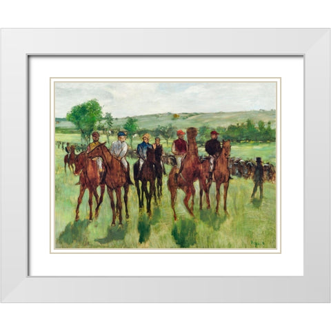 The Riders White Modern Wood Framed Art Print with Double Matting by Degas, Edgar