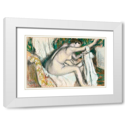 Woman Drying Her Arm White Modern Wood Framed Art Print with Double Matting by Degas, Edgar