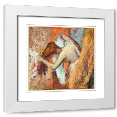 Woman at Her Toilette White Modern Wood Framed Art Print with Double Matting by Degas, Edgar