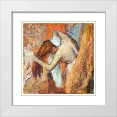 Woman at Her Toilette White Modern Wood Framed Art Print with Double Matting by Degas, Edgar