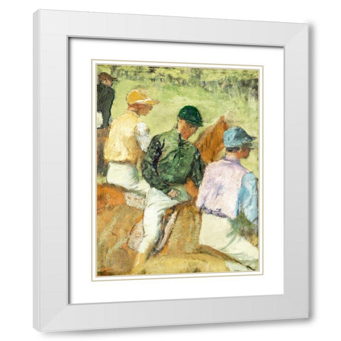 Four Jockeys White Modern Wood Framed Art Print with Double Matting by Degas, Edgar