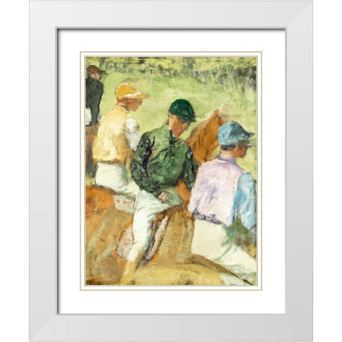 Four Jockeys White Modern Wood Framed Art Print with Double Matting by Degas, Edgar