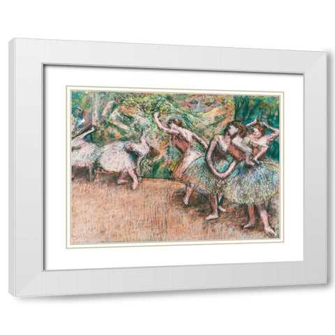 Ballet Scene White Modern Wood Framed Art Print with Double Matting by Degas, Edgar