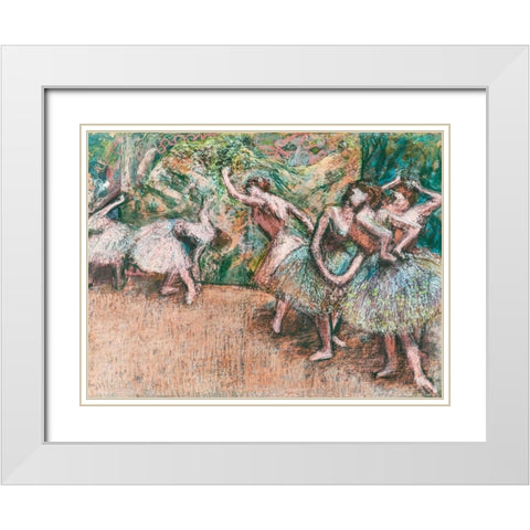 Ballet Scene White Modern Wood Framed Art Print with Double Matting by Degas, Edgar