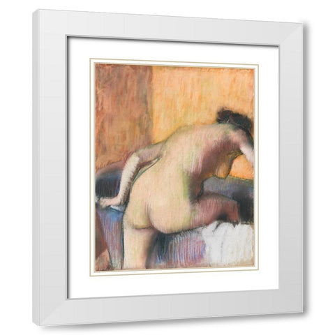 Bather Stepping into a Tub White Modern Wood Framed Art Print with Double Matting by Degas, Edgar