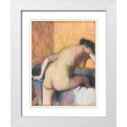 Bather Stepping into a Tub White Modern Wood Framed Art Print with Double Matting by Degas, Edgar