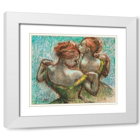 Two Dancers White Modern Wood Framed Art Print with Double Matting by Degas, Edgar