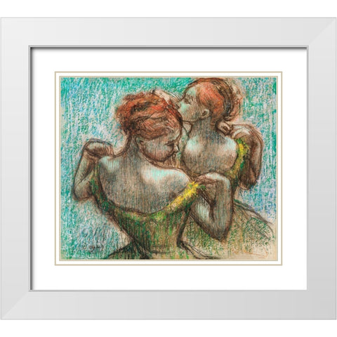 Two Dancers White Modern Wood Framed Art Print with Double Matting by Degas, Edgar