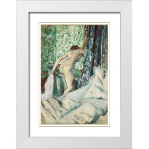 The Morning Bath White Modern Wood Framed Art Print with Double Matting by Degas, Edgar