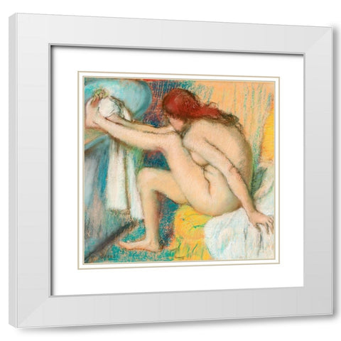 Woman Drying Her Foot White Modern Wood Framed Art Print with Double Matting by Degas, Edgar