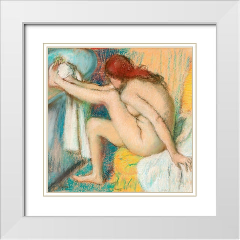 Woman Drying Her Foot White Modern Wood Framed Art Print with Double Matting by Degas, Edgar