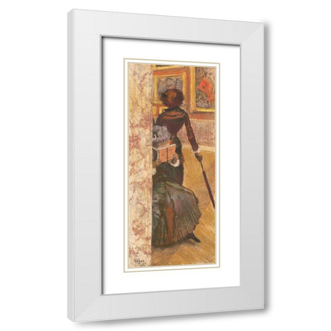 Mary Cassatt at the Louvre White Modern Wood Framed Art Print with Double Matting by Degas, Edgar