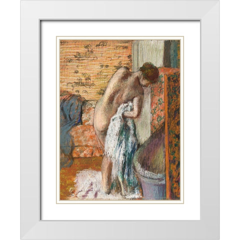 Apres le bain White Modern Wood Framed Art Print with Double Matting by Degas, Edgar