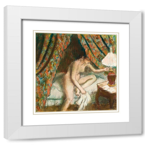 Retiring White Modern Wood Framed Art Print with Double Matting by Degas, Edgar