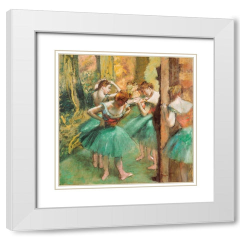 Dancers, Pink and Green White Modern Wood Framed Art Print with Double Matting by Degas, Edgar