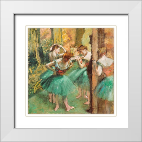 Dancers, Pink and Green White Modern Wood Framed Art Print with Double Matting by Degas, Edgar