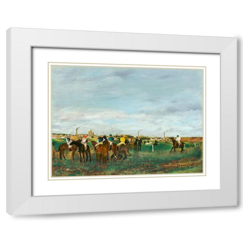 The Races White Modern Wood Framed Art Print with Double Matting by Degas, Edgar