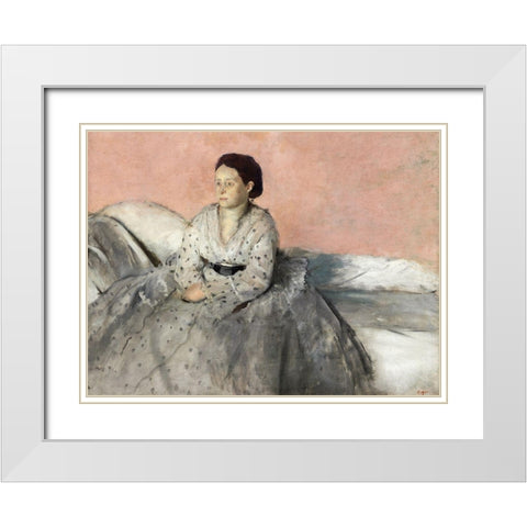 Madam Rene de Gas White Modern Wood Framed Art Print with Double Matting by Degas, Edgar