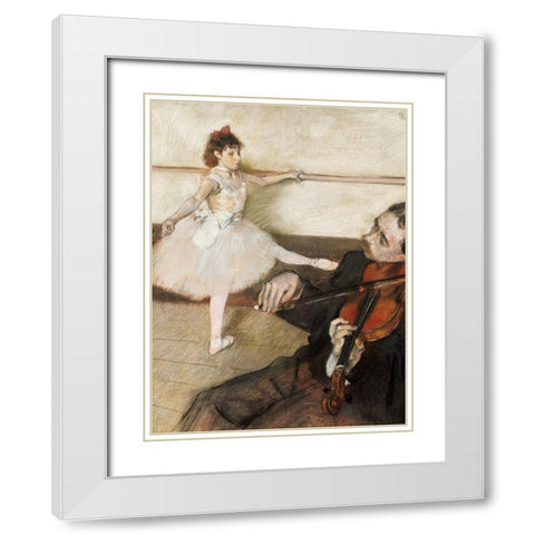 The Dance Lesson White Modern Wood Framed Art Print with Double Matting by Degas, Edgar