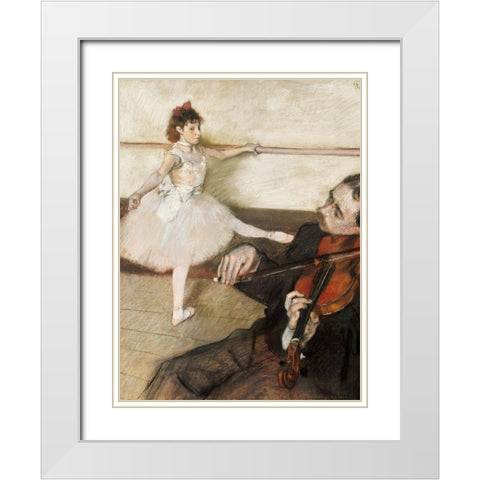 The Dance Lesson White Modern Wood Framed Art Print with Double Matting by Degas, Edgar
