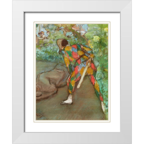 Harlequin White Modern Wood Framed Art Print with Double Matting by Degas, Edgar