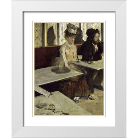 In a Cafe White Modern Wood Framed Art Print with Double Matting by Degas, Edgar