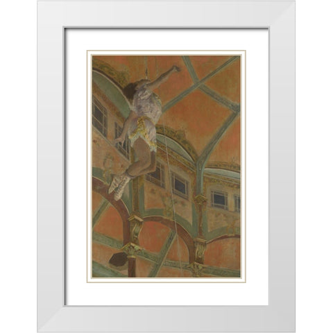 Miss La La at the Cirque Fernando White Modern Wood Framed Art Print with Double Matting by Degas, Edgar