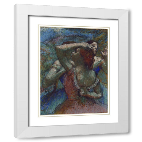 Dancers White Modern Wood Framed Art Print with Double Matting by Degas, Edgar