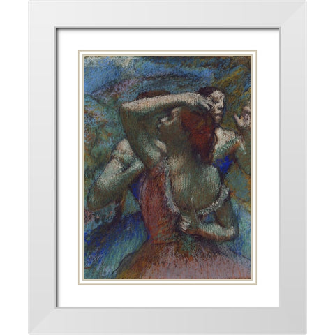Dancers White Modern Wood Framed Art Print with Double Matting by Degas, Edgar