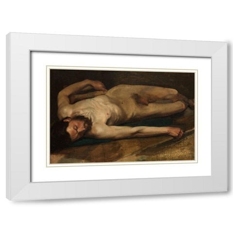 Male Nude White Modern Wood Framed Art Print with Double Matting by Degas, Edgar
