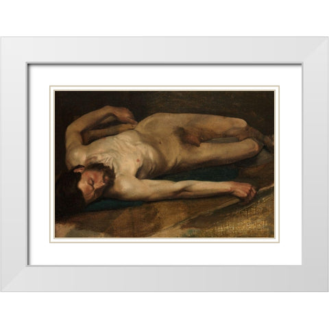 Male Nude White Modern Wood Framed Art Print with Double Matting by Degas, Edgar