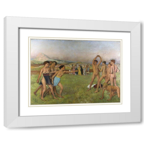 Young Spartans exercising White Modern Wood Framed Art Print with Double Matting by Degas, Edgar