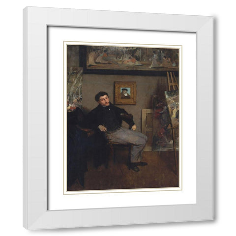 Portrait of James Tissot White Modern Wood Framed Art Print with Double Matting by Degas, Edgar