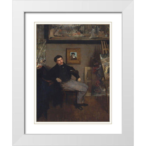 Portrait of James Tissot White Modern Wood Framed Art Print with Double Matting by Degas, Edgar