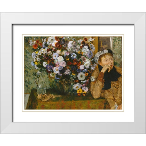 A Woman Seated beside a Vase of Flowers White Modern Wood Framed Art Print with Double Matting by Degas, Edgar