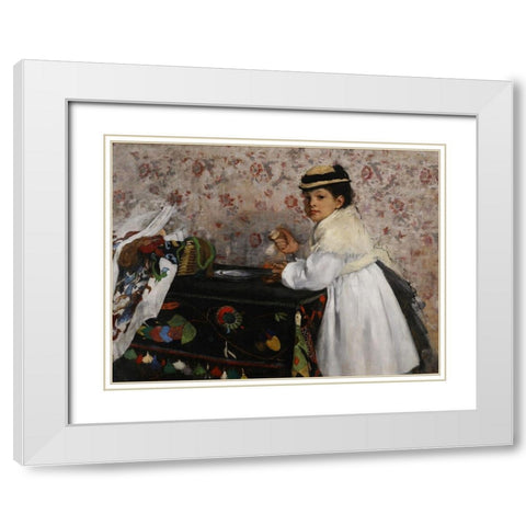 Portrait of Mlle. Hortense Valpincon White Modern Wood Framed Art Print with Double Matting by Degas, Edgar