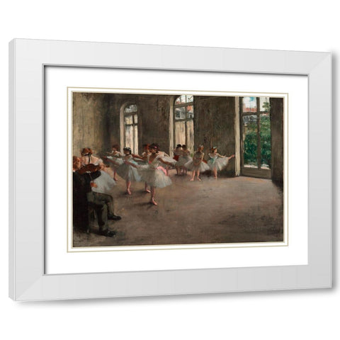 Ballet Rehearsal White Modern Wood Framed Art Print with Double Matting by Degas, Edgar