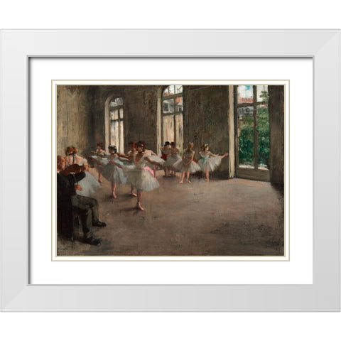Ballet Rehearsal White Modern Wood Framed Art Print with Double Matting by Degas, Edgar