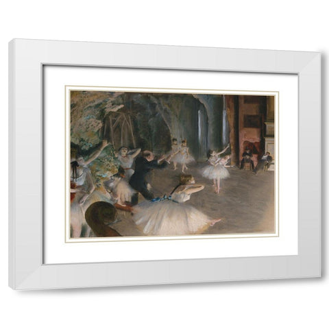Stage Rehearsal White Modern Wood Framed Art Print with Double Matting by Degas, Edgar