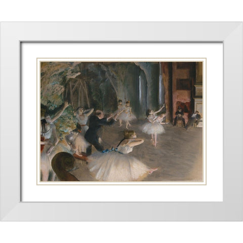Stage Rehearsal White Modern Wood Framed Art Print with Double Matting by Degas, Edgar
