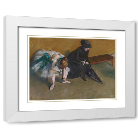 Waiting White Modern Wood Framed Art Print with Double Matting by Degas, Edgar
