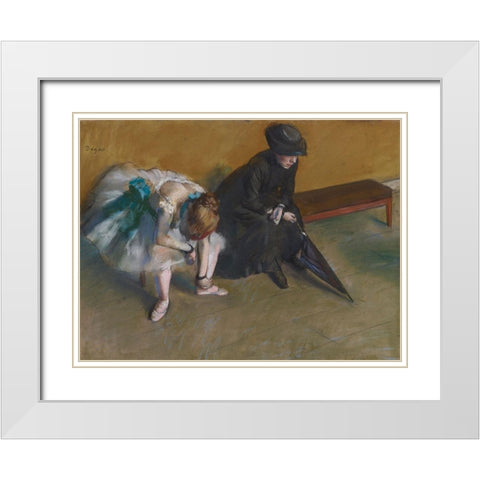 Waiting White Modern Wood Framed Art Print with Double Matting by Degas, Edgar