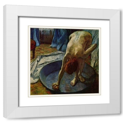 Woman in a Tub White Modern Wood Framed Art Print with Double Matting by Degas, Edgar