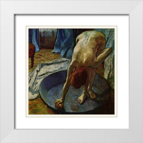 Woman in a Tub White Modern Wood Framed Art Print with Double Matting by Degas, Edgar