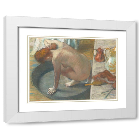 The Tub White Modern Wood Framed Art Print with Double Matting by Degas, Edgar