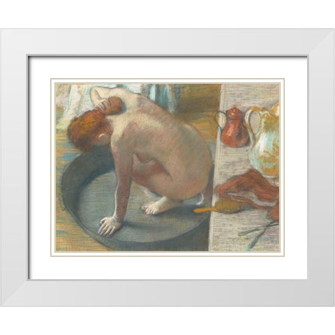 The Tub White Modern Wood Framed Art Print with Double Matting by Degas, Edgar